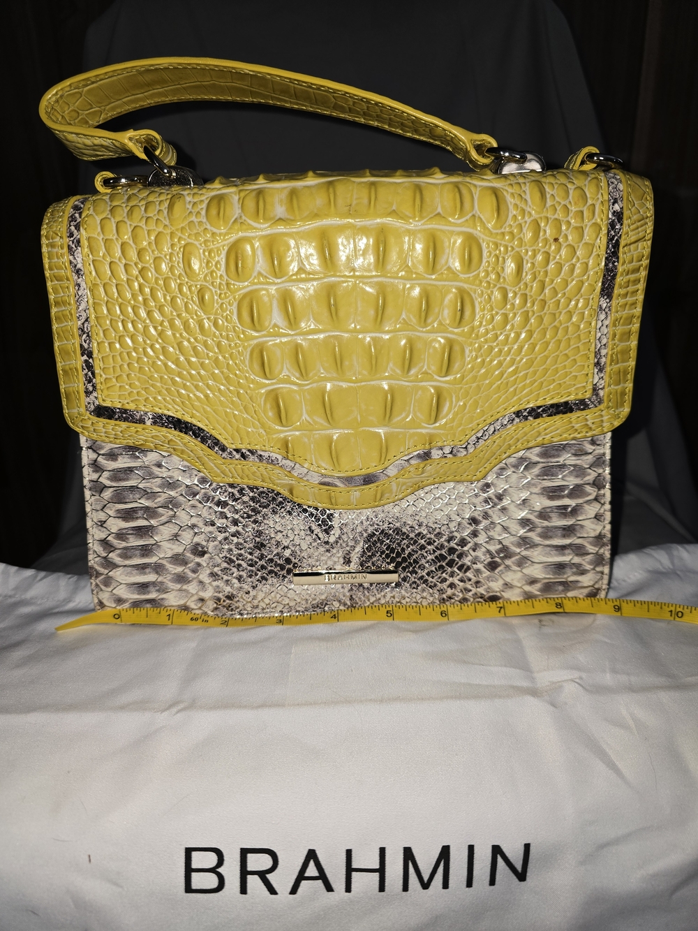 Brahmin Yellow Croc-Embossed & Snakeskin Satchel